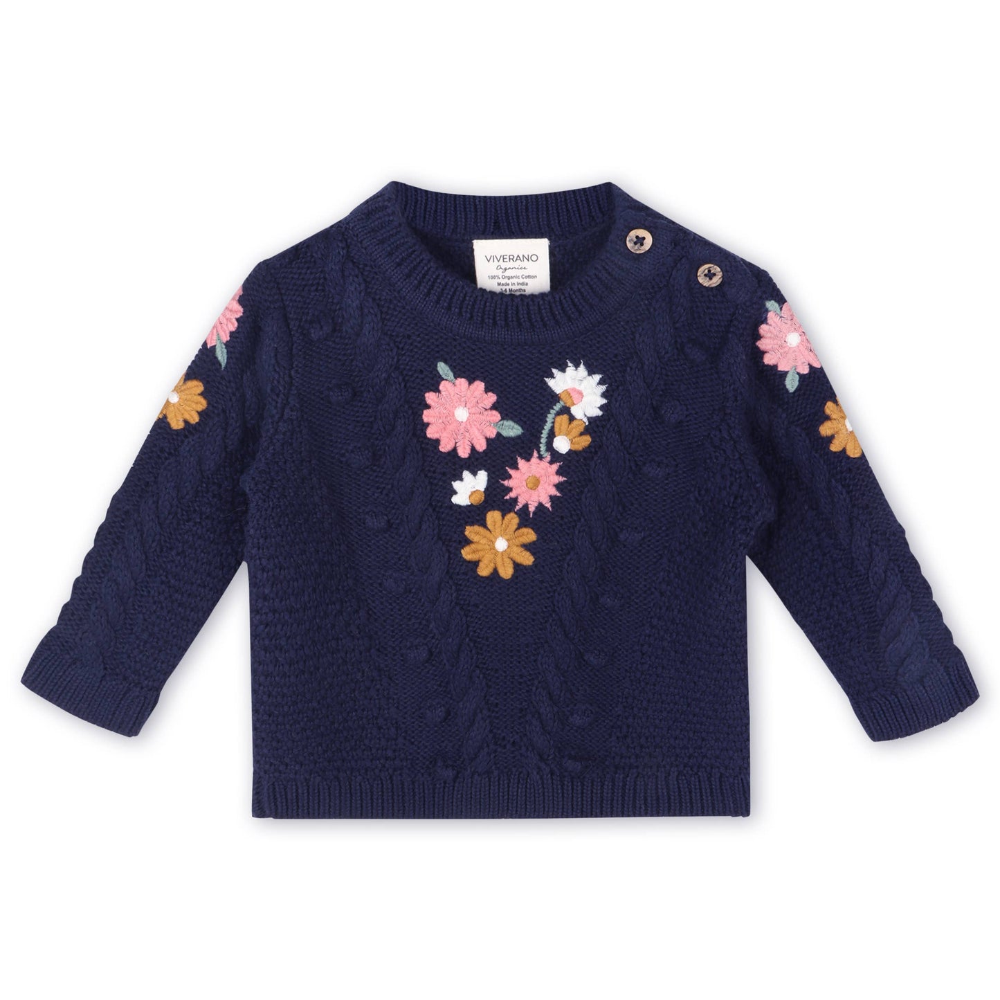 Floral Chunky Baby Sweater: Navy Blue