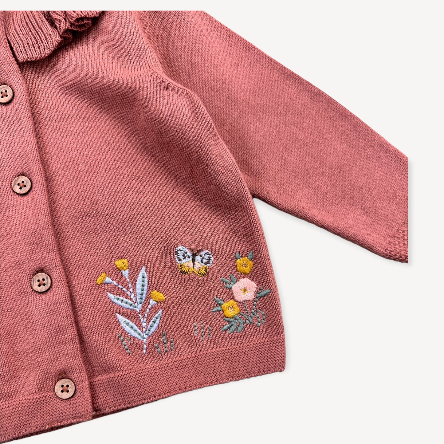 Bird Embroidered Cardigan: Apple Spice