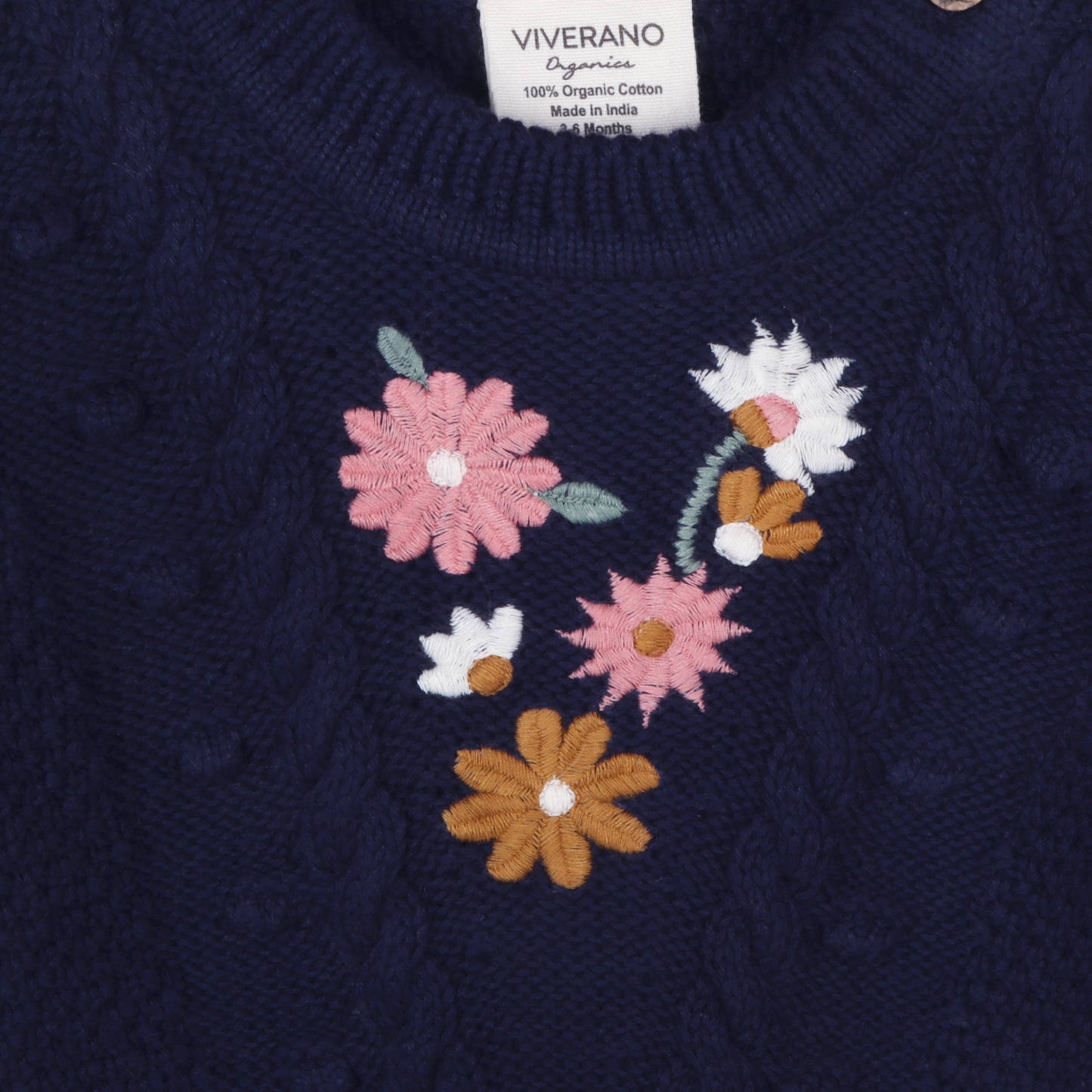 Floral Chunky Baby Sweater: Navy Blue