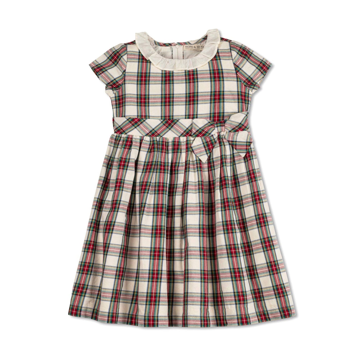 Ruffle Collar Party Dress - Ivory Holiday Tartan