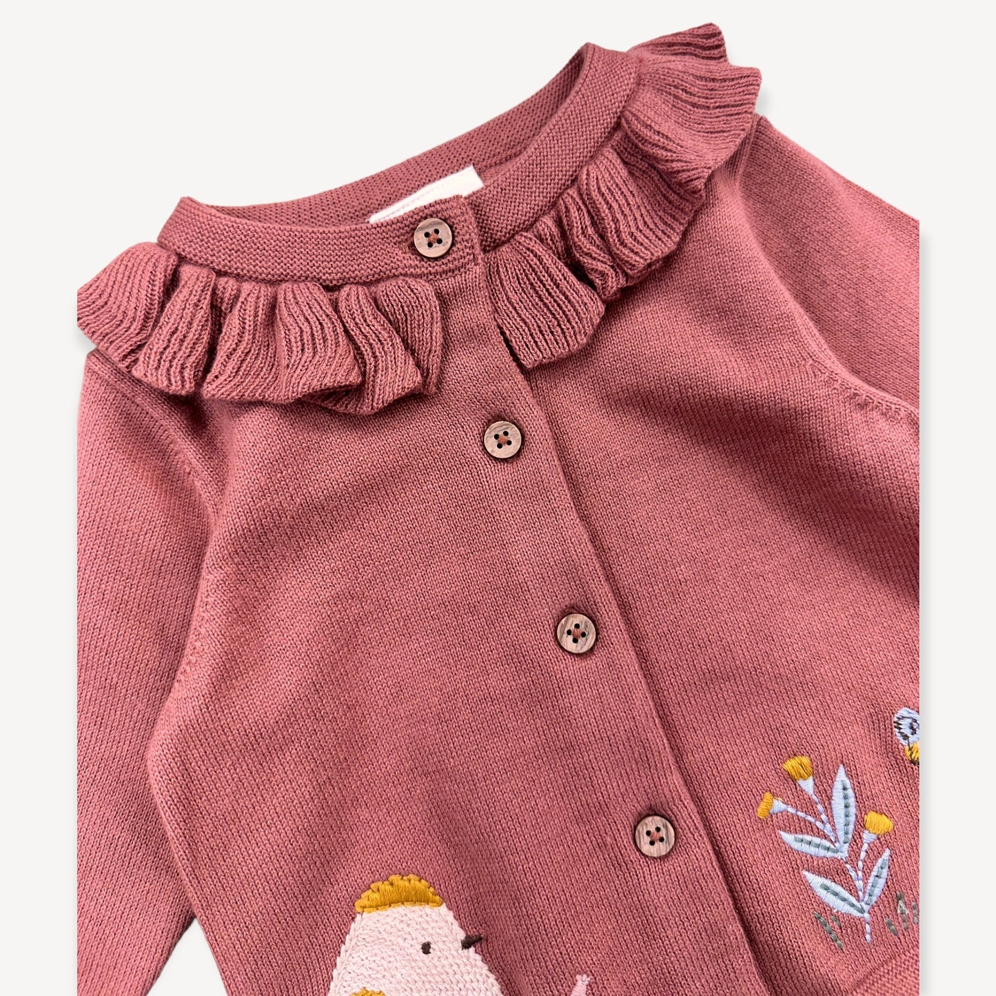 Bird Embroidered Cardigan: Apple Spice