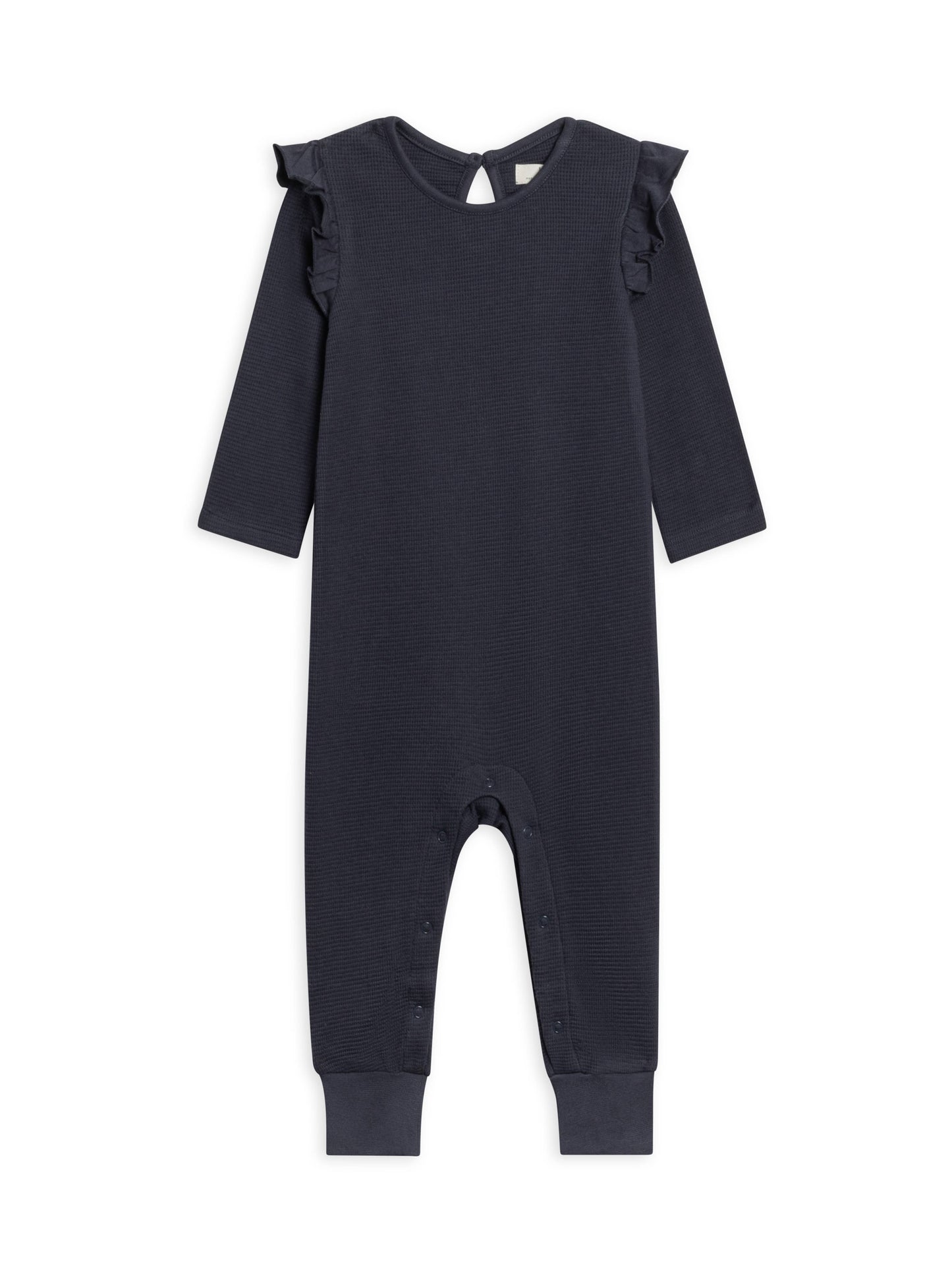 Mila Flutter Sleeve Waffle Romper - Navy