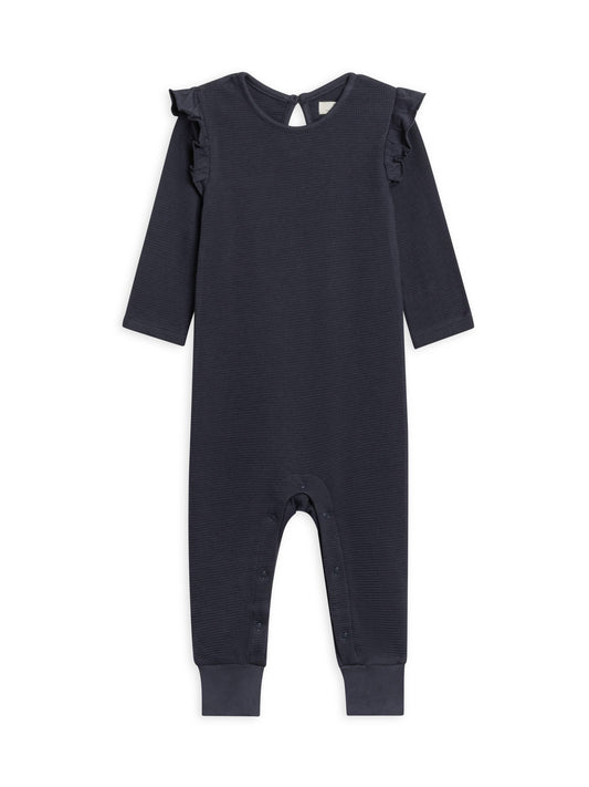 Mila Flutter Sleeve Waffle Romper - Navy