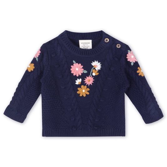 Floral Chunky Baby Sweater: Navy Blue