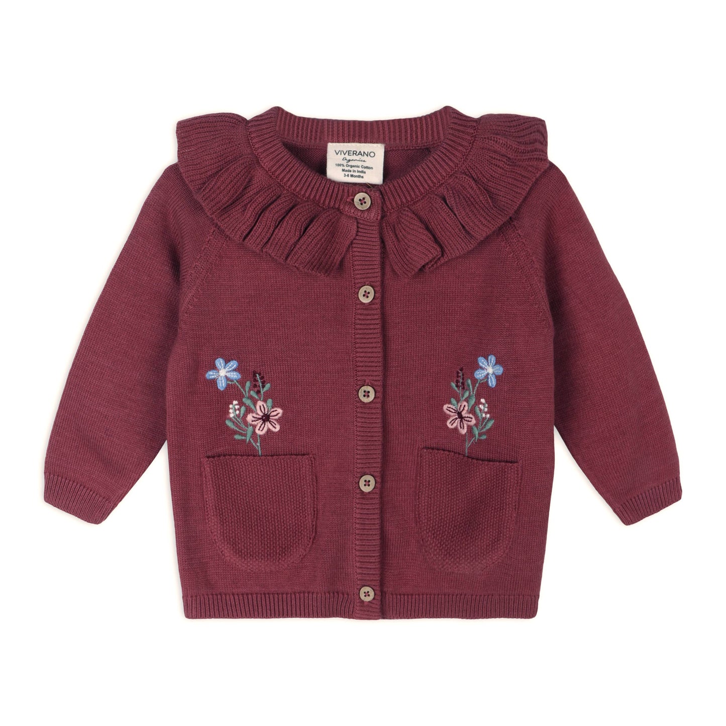 Pockets of Flowers Cardigan: Berry