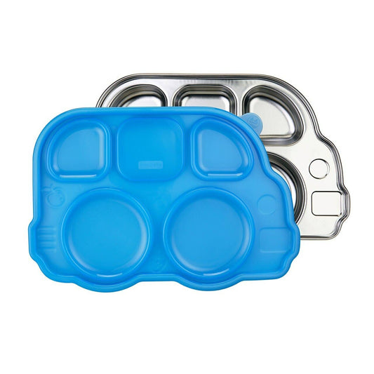 Stainless Steel Divided Plate w/Lid - Kid-Friendly Bus Shape