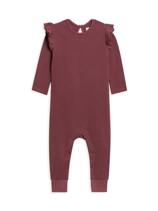 Mila Flutter Sleeve Waffle Romper - Mulberry