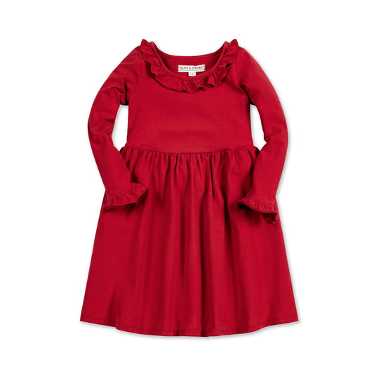 Ruffle Trim Dress - Red