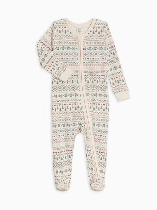 Baby Peyton Footed Sleeper - Fairisle / Teal