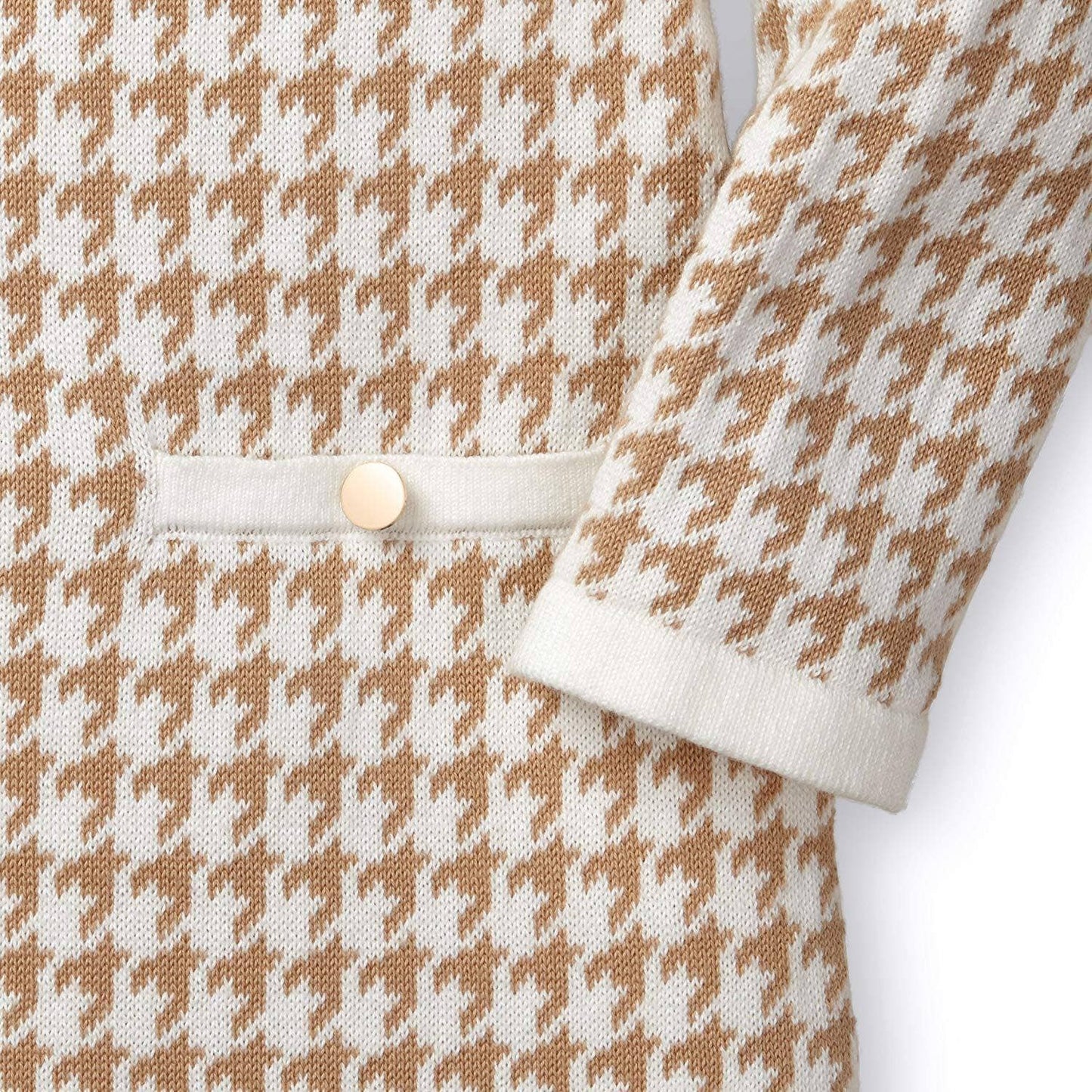 Bow Sweater Dress -  Tan Houndstooth